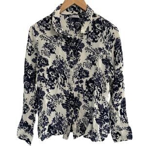 Reformation White and Blue Floral Blouse